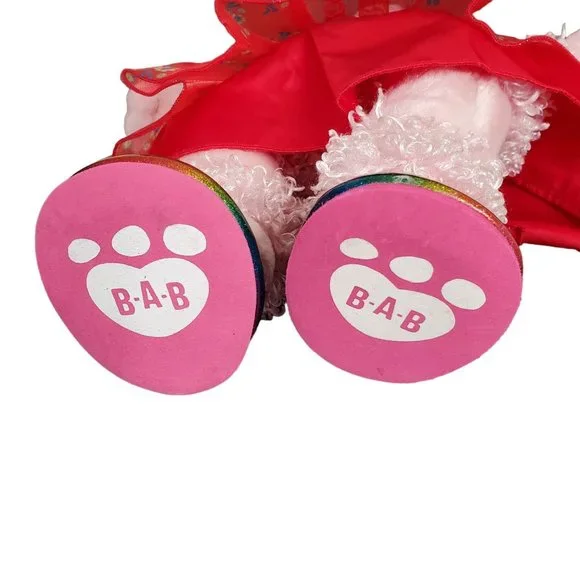 BABW Build a Bear Workshop Pink Poodle Plush Dog Glitter Rainbow Shoes Red Dress - Picture 11 of 11